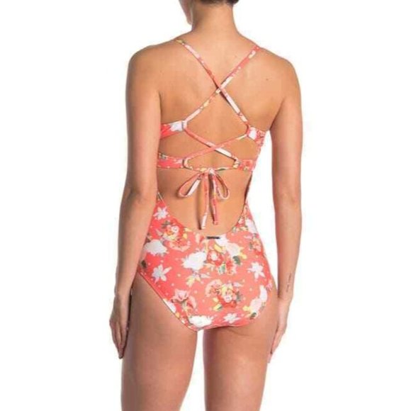 Laundry by Design NWOT M Flowerpot Dotty Dot Lace-Up One-Piece Swimsuit - Picture 3 of 3